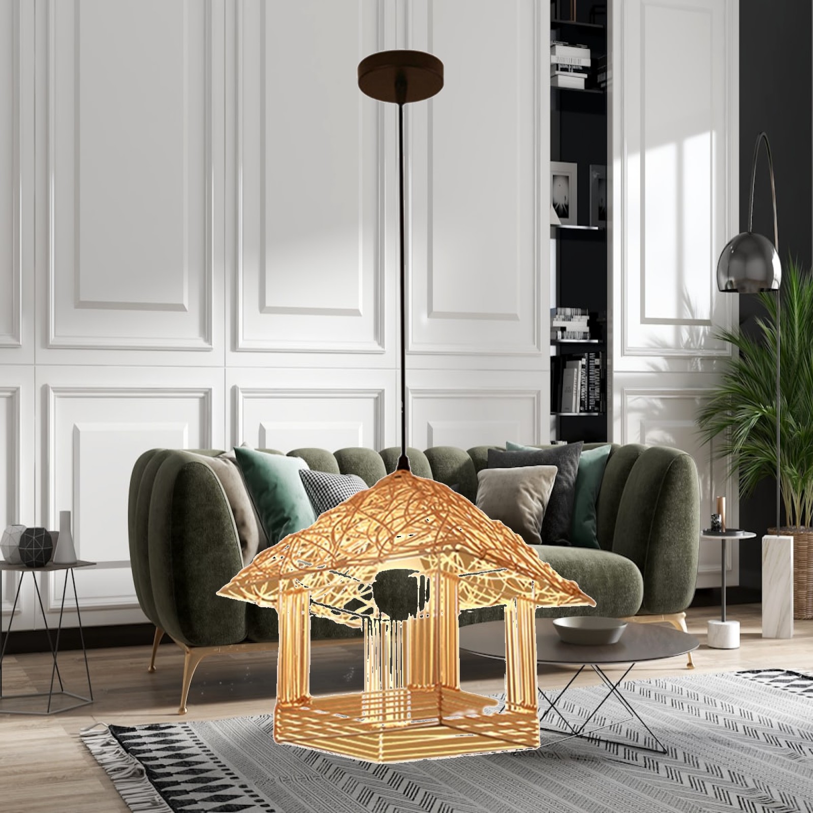 Wicker Pendant Shade - Bamboo Pendant Lamp Hanging Light Fixture