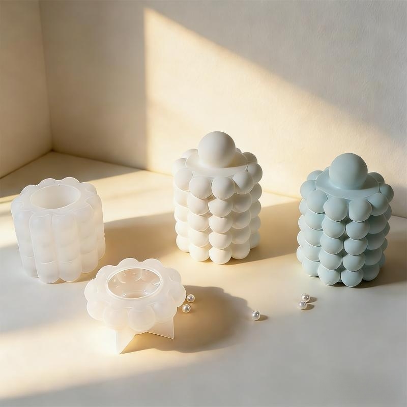 Ceramic Candle Vessel - Round Bubbles Shape Plaster Storage Box