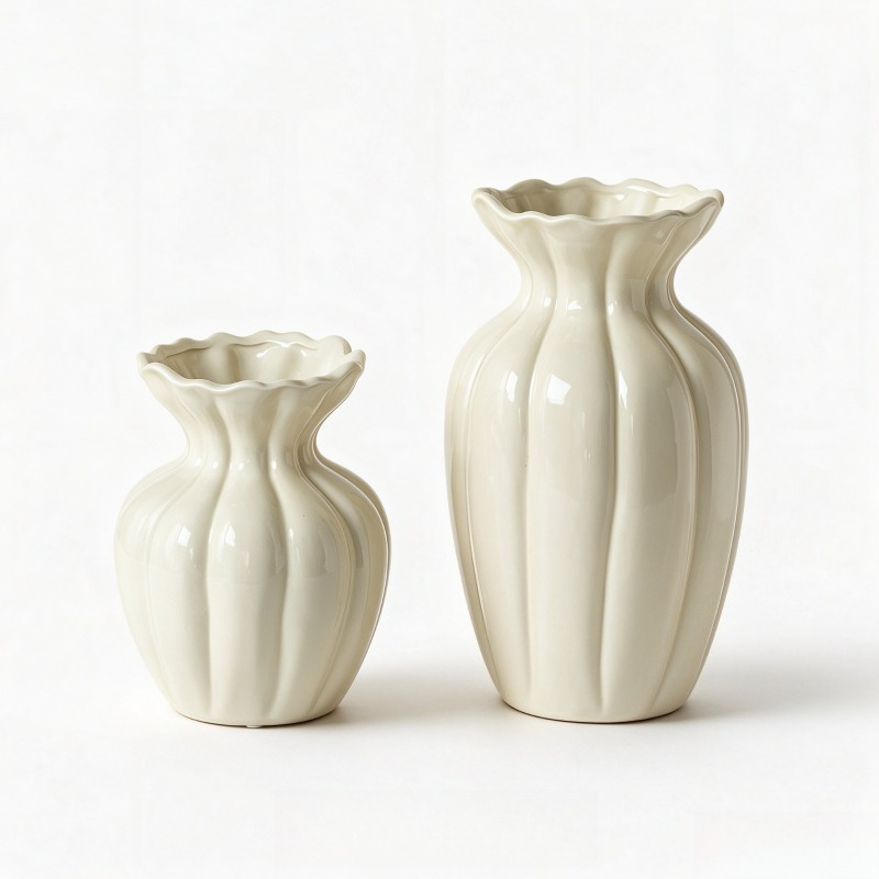 French Retro Cream Ceramic Vas - Interior Design Vintage Modern ulasan dan harga