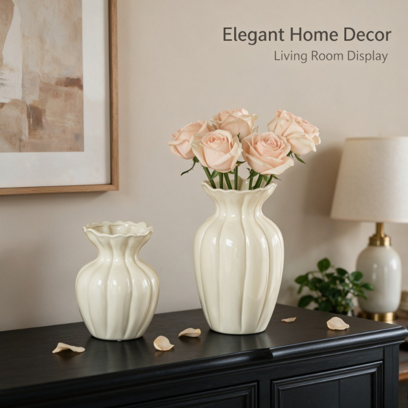 French Retro Cream Ceramic Vas - Interior Design Vintage Modern ulasan dan harga