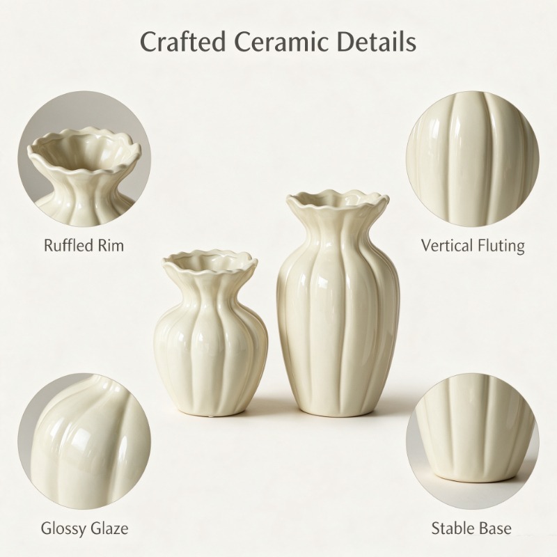 French Retro Cream Ceramic Vas - Interior Design Vintage Modern ulasan dan harga