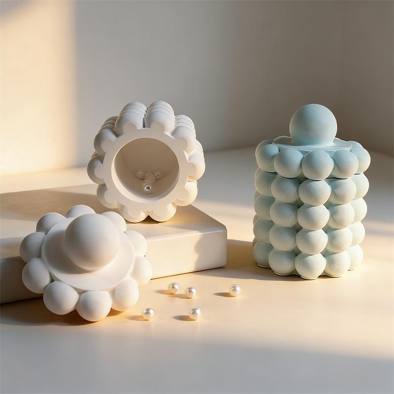 Round Bubbles Shape Plaster St - Ceramic Candle Vessel ulasan dan harga
