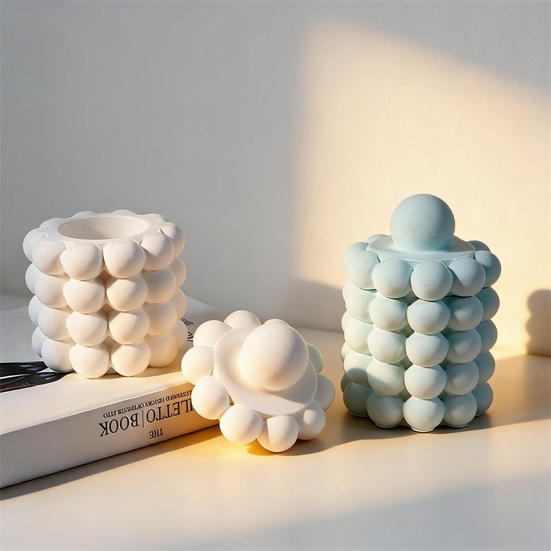 Round Bubbles Shape Plaster St - Ceramic Candle Vessel ulasan dan harga