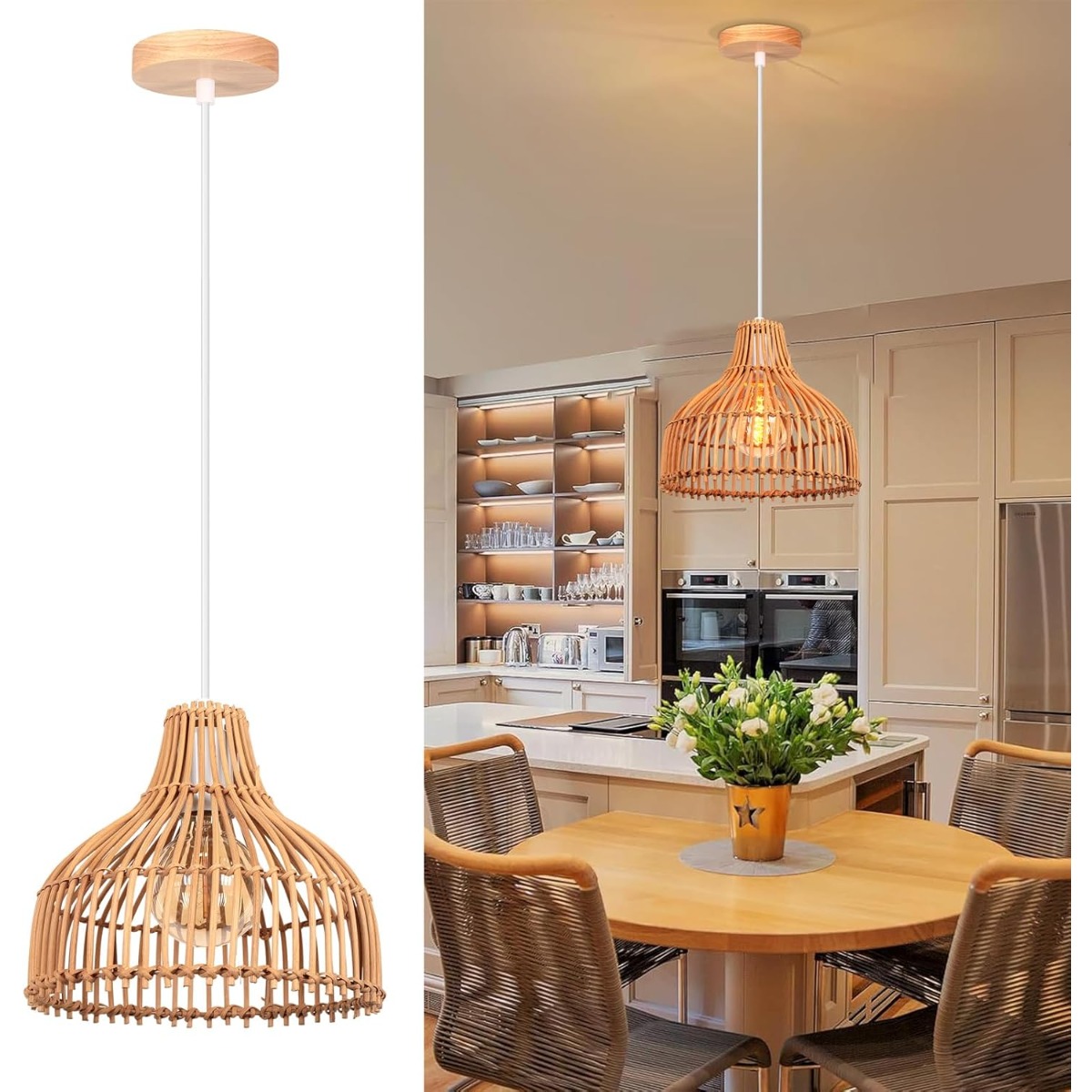 Rattan Woven Pendant Lamp Boho - Wicker Pendant Shade ulasan dan harga