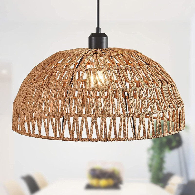 Handwoven Paper Rope Dome Lamp - Wicker Pendant Shade ulasan dan harga