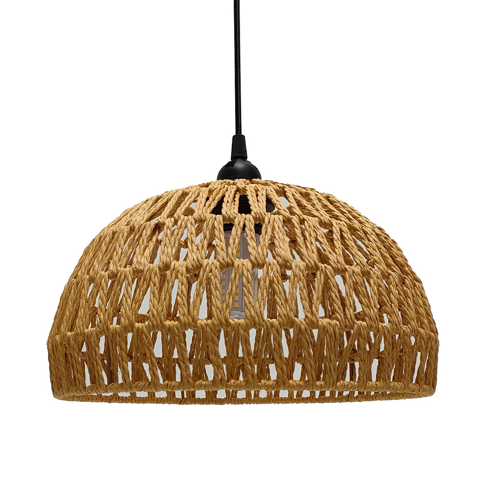 Handwoven Paper Rope Dome Lamp - Wicker Pendant Shade ulasan dan harga