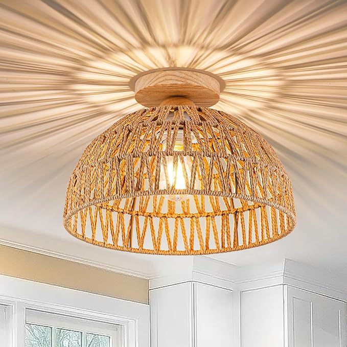 Handwoven Paper Rope Dome Lamp - Wicker Pendant Shade ulasan dan harga