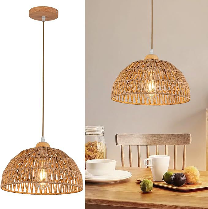 Handwoven Paper Rope Dome Lamp - Wicker Pendant Shade ulasan dan harga