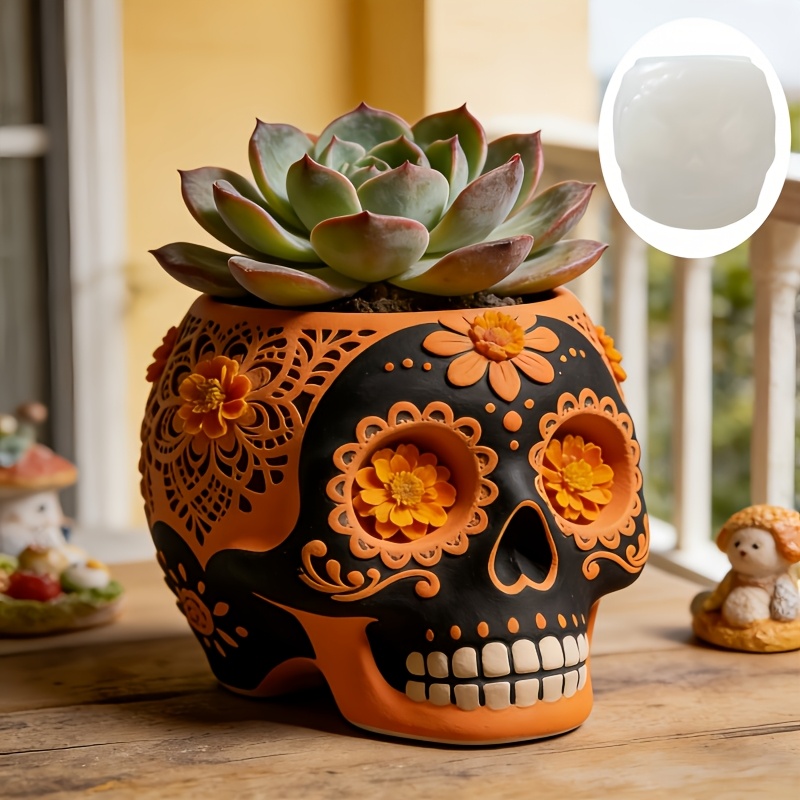 Flower relief skull succulent  - Ceramic Candle Vessel ulasan dan harga