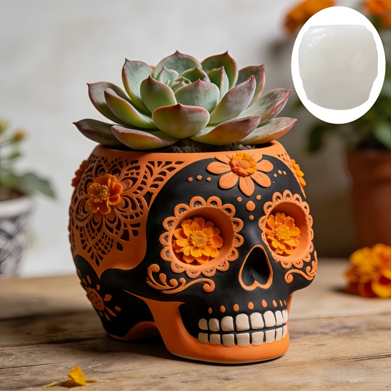 Flower relief skull succulent  - Ceramic Candle Vessel ulasan dan harga