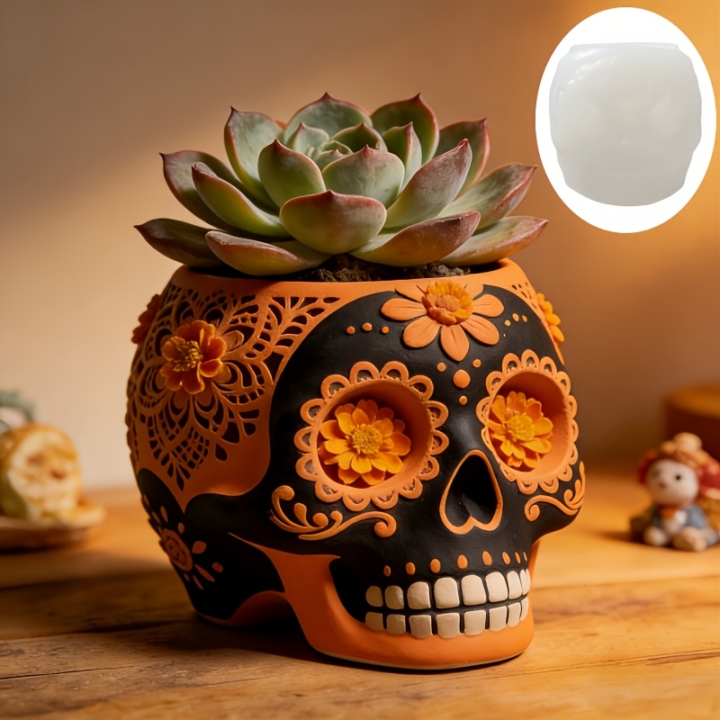 Flower relief skull succulent  - Ceramic Candle Vessel ulasan dan harga