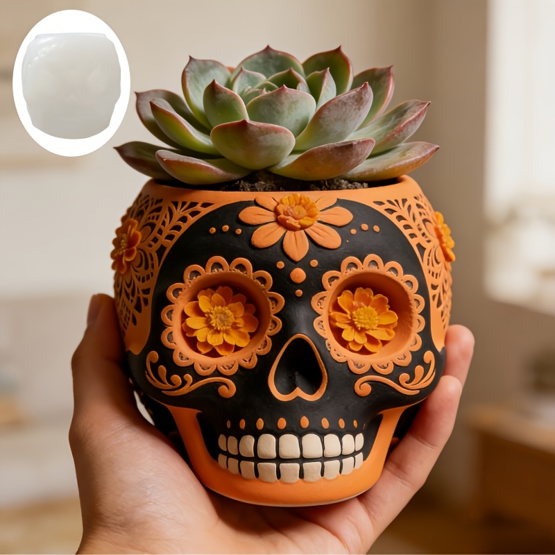 Flower relief skull succulent  - Ceramic Candle Vessel ulasan dan harga
