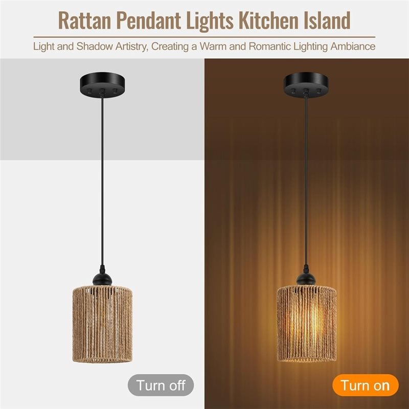 T19C 2 Pack Handwoven Wicker S - Wicker Pendant Shade ulasan dan harga