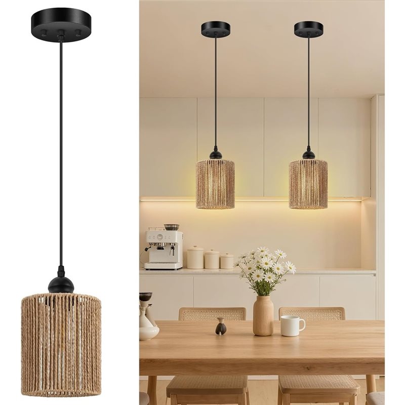 T19C 2 Pack Handwoven Wicker S - Wicker Pendant Shade ulasan dan harga