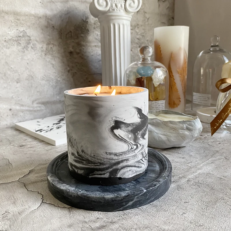 3 Sizes Round Cement Concrete  - Ceramic Candle Vessel ulasan dan harga